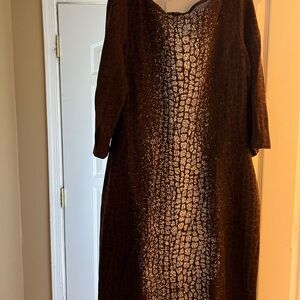 St. John Brown and Cream Patterned Long Sleeve Dress
